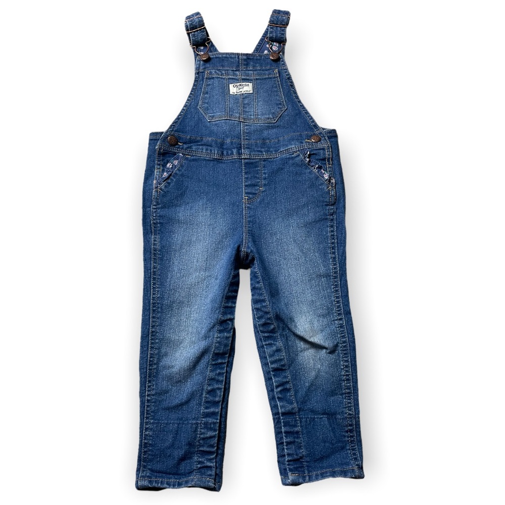 OshKosh B'Gosh Baby Denim Overalls Small Daisy Detail Medium Wash 24 Months